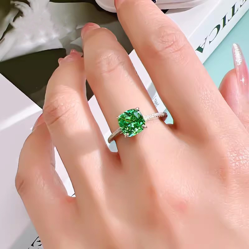 Choucong Luxury Wedding Jewelry Sets 925 Sterling Silver Fill Cushion Shape Emerald Pave 5A Cubic Zircon CZ Diamond Party Eternity Women Open Ring Cla