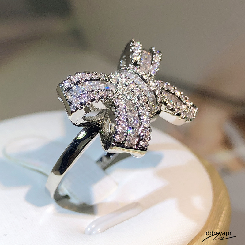 Bowknot Bow Knot ddmyday Bling Zircon Stone Rings For Women Fashion Wedding Engagement Jewelry 250710