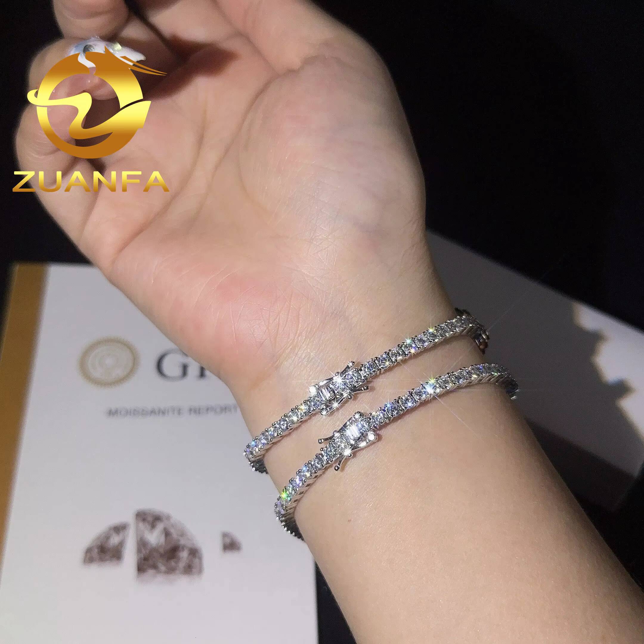 Trendy Rapper Hip Hop Jewelry VVS 3mm Moissanite Tennis Chain Bracelet With 3 Heart Silver 925 Iced Out Bracelet Best Gift