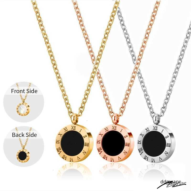 PAXA Stainl Steel Ran Numeral Black White Shell Necklace For Wen Ddmydec Fashion Round Pendant Chain Collar Fem Party Jewelry Ddmydec