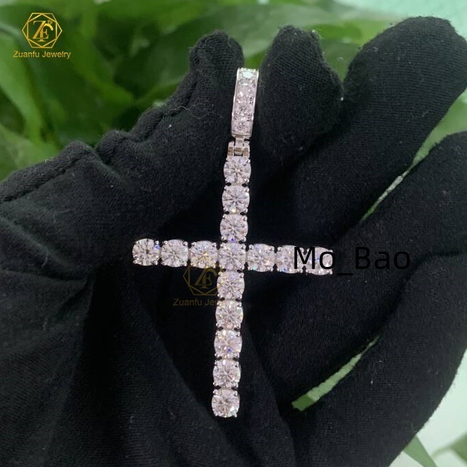 5mm Round Brilliant Cut Lab Grown Diamond 925 Sterling Silver Jesus Cross Pendant