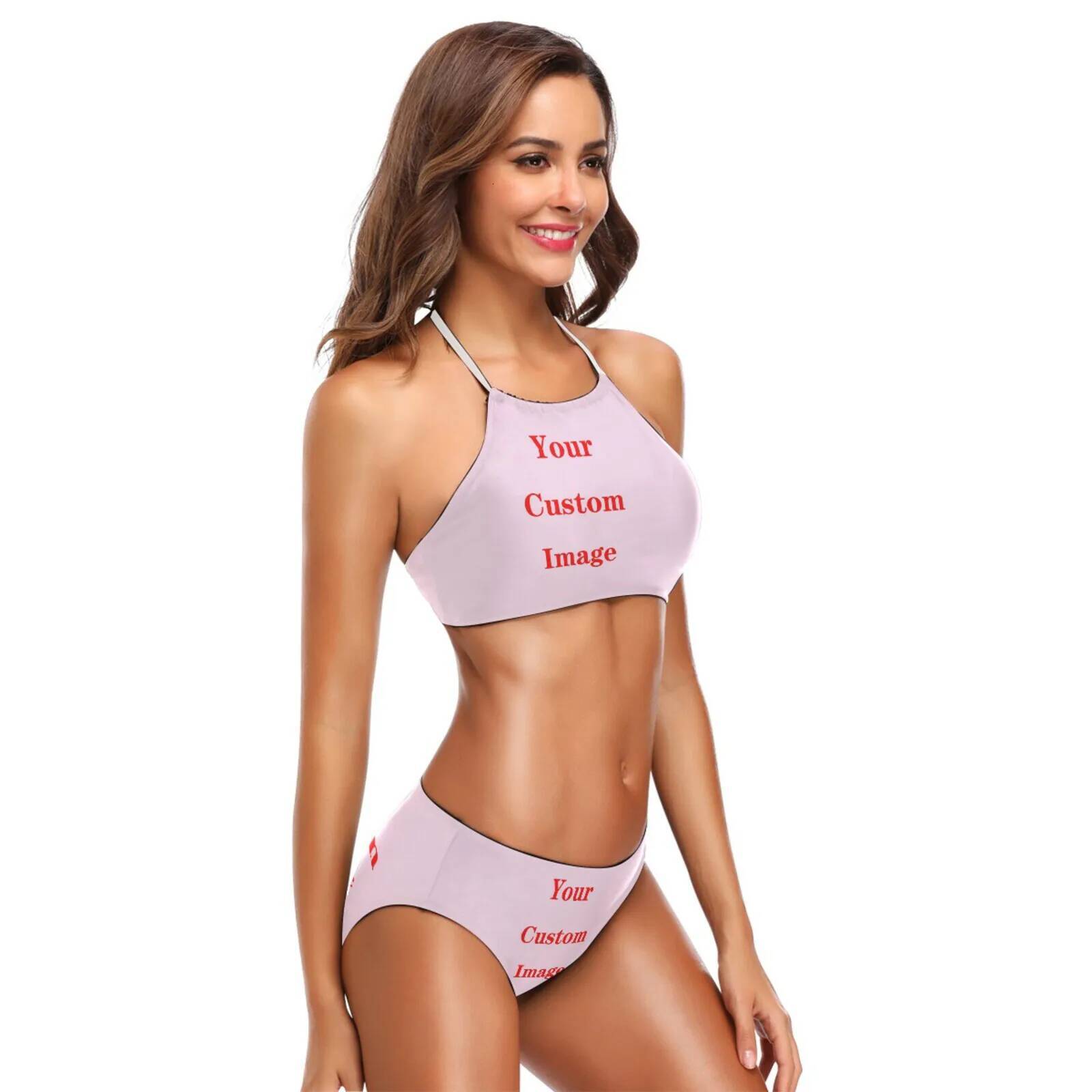 One-piece lace-up Bikini Sets Women Sexy Thong Two Pieces Swimsuits Custom pattern 2025 New Girl Beach Bathing Suits Swimwear