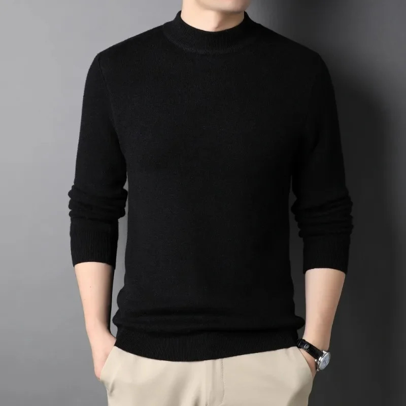 Autumn Mock Neck Sweater Coats Men Solid Color Pullovers Winter Man Half Turtleneck Knitwear Fashion Casual Mens Clothing 250905