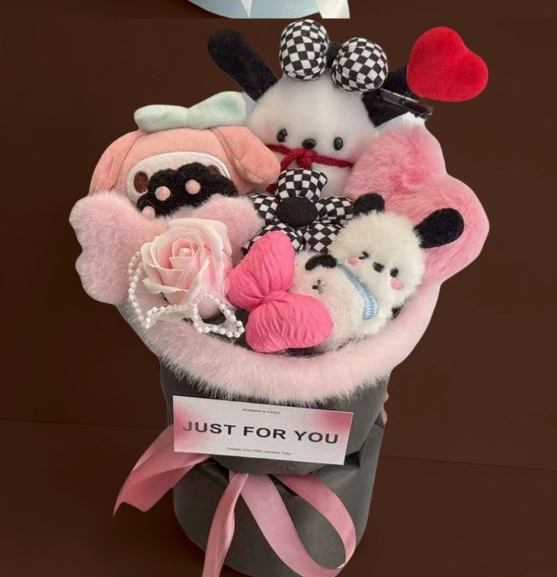 Sanrio Birthday gift for a girl, children's cartoon flower bouquet, Cinnamon Dog, Kuroi, Pouch Dog, for best friend, graduation, Children's 