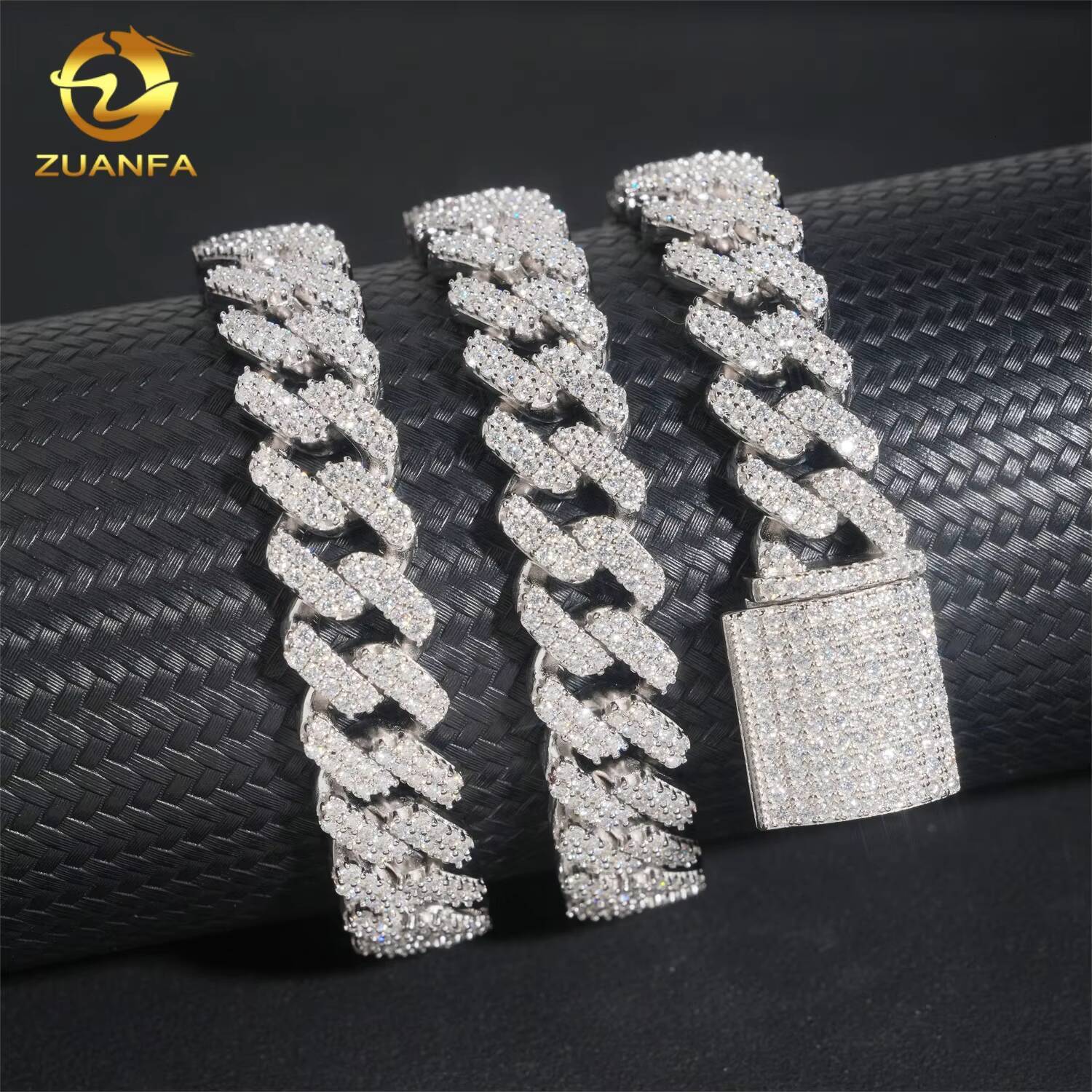 2Rows 125mm Hip Hop Rapper Jewelry Link Chain Custom Iced Out Diamond Miami Cuban Link Chain VVS Moissanite 925 Silver Necklace