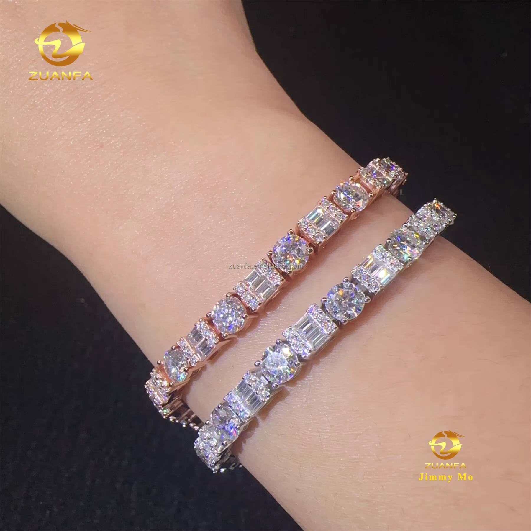 2025 New Arrivals Fashion 925 Sterling Silver Iced Out Hip Hop Jewelry BaguetteRound VVS Moissanite Cluster Tennis Bracelet
