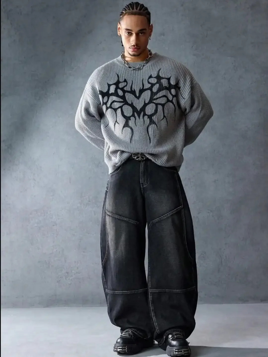 Harajuku Black Trend Dressing Up Korean Style Simple Baggy Angel Printed Jeans 2025 Fashion Necessary Solid Retro Straight Pants 250823