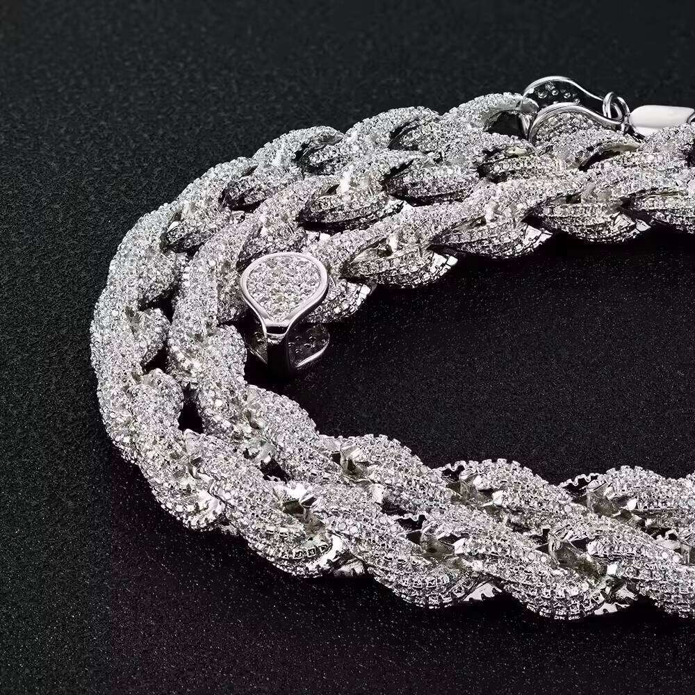 Gra Certificate Factory Price Custom Rapper Big 8mm Sterling Sier Full Iced Out Moissanite Twist Rope Chain for Men