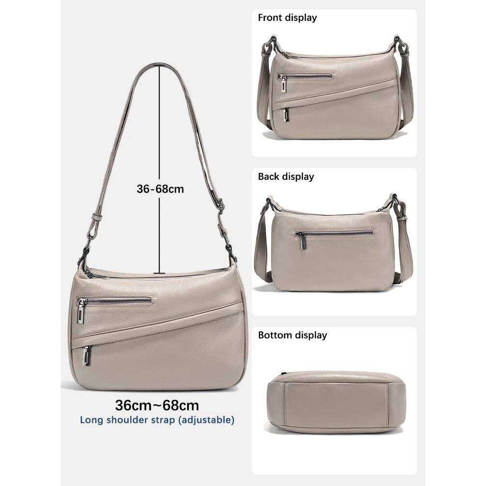 Zency 2025 Women's Khaki Genuine Leather Shoulder Bag Large Capacity CoffeeBlack Bucket Handbag Simple Stylish Messenger Shopper