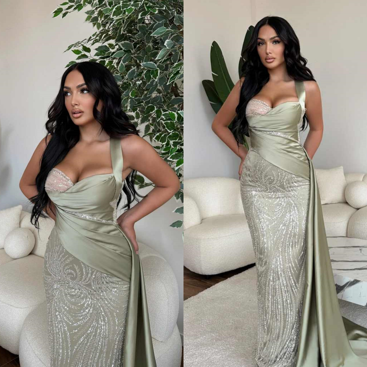 Elegant Sequins Evening Dresses Sleeveless Crystal Beadeds Prom Gowns Formal Birthday Party Customized Dresses