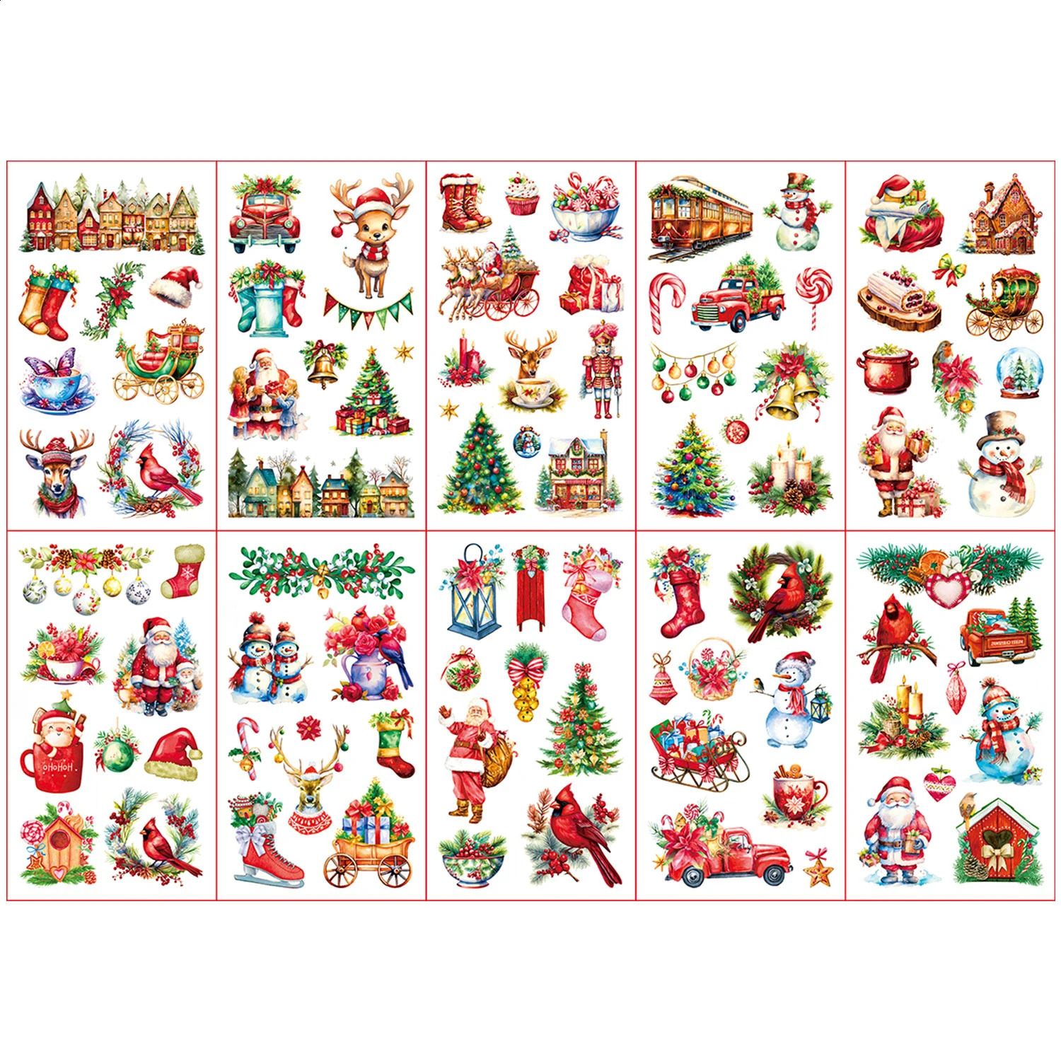 10 RetroStyle Christmas Series Pattern Temporary Tattoo Stickers 92 Cartoon Santas Snowmen Stockings Decoration Patterns Waterpr 250825