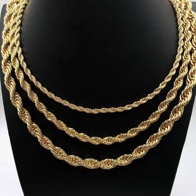 Wholesale Custom Size Stainless Steel Jewelry 3mm 4mm 5mm 6mm Hip Hop Gold Rope Chain Necklace