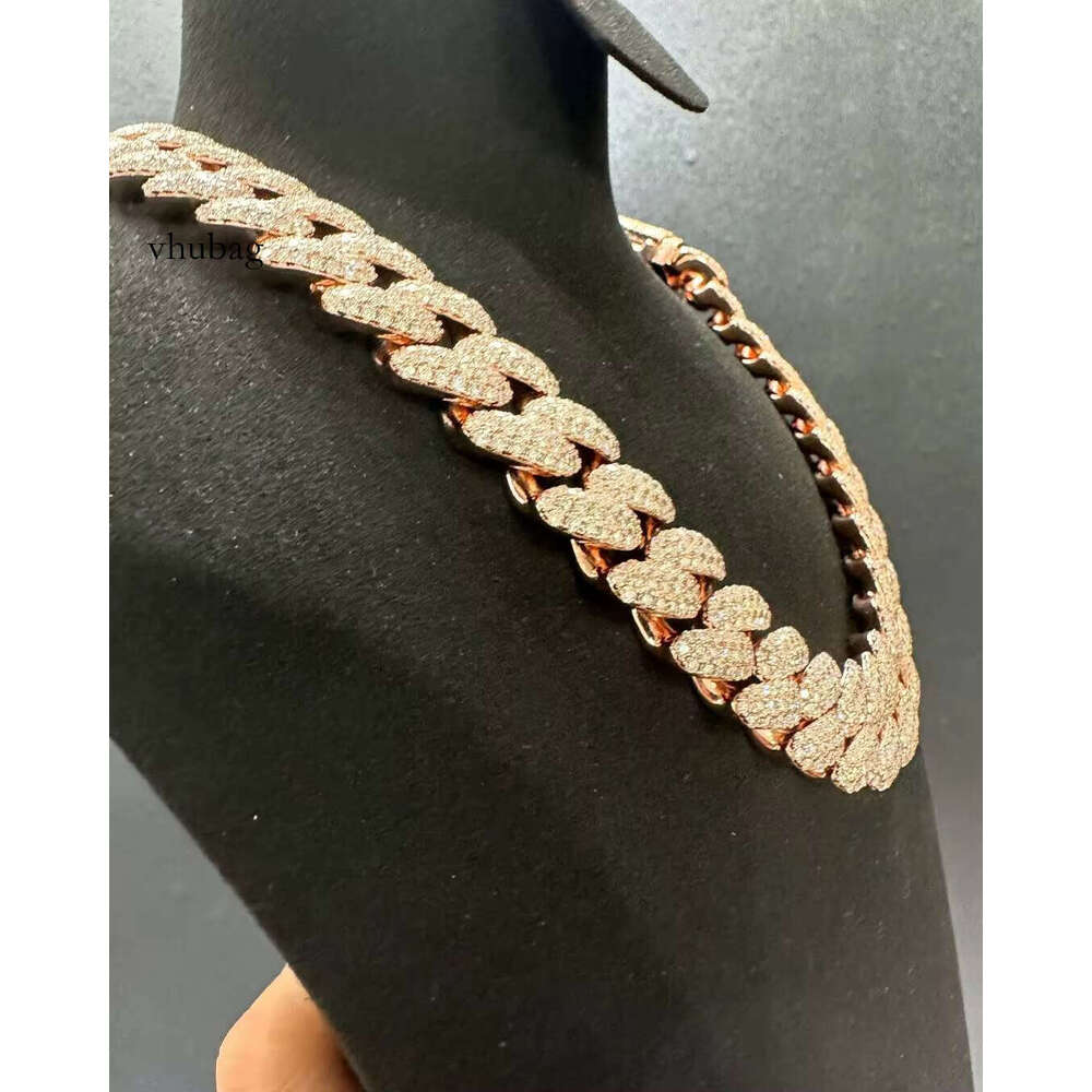 Men's Fine Link Chain Necklace Round Brilliant Cut Moissanite Dia Jewelry for Weddings