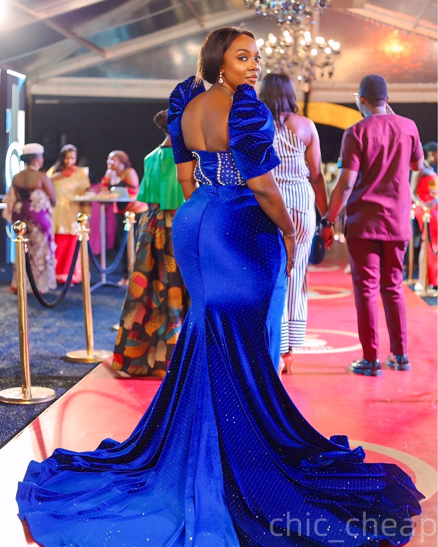 Aso Ebi Royal Blue Mermaid Prom Dresses 2025 Pearls Crystals Velvet Evening Formal Party Second Birthday Engagement Gowns Plus Size Dress For Special 