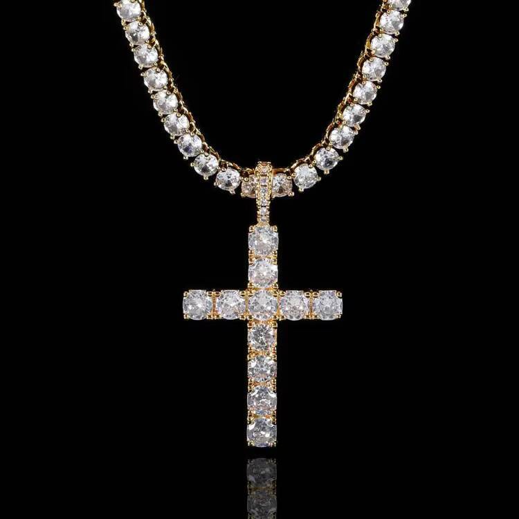 GZYS JEWELRY Wholesale High Quality Rap Men Gold Cross Necklace Jewelry Diamond Charm Pendant with Ice Tennis Chain