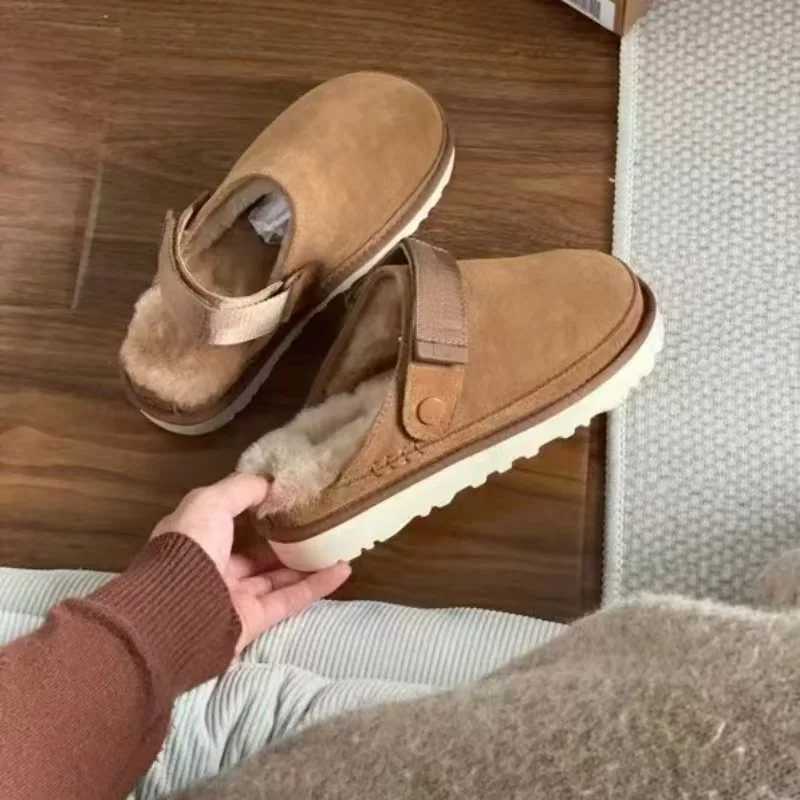 Designer Snow Platform Boots Winter New Cashmere Warm Thick Soles Without Heelcovered Hair Half Slipper Cotton Shoes for Women W250905