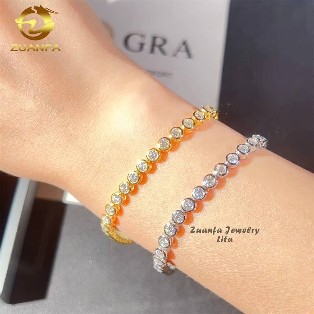 New Round Design 3mm Necklace Hip Hop 925 Sterling Silver Moissanite Bracelet Tennis Chain