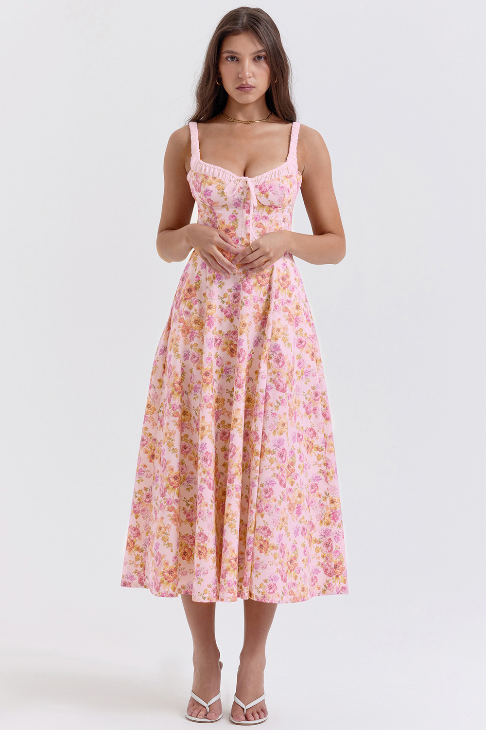 Womens Fashion 2024 Spring Summer New Sexy Strap Spliced Printed Tie Big Hem Dress