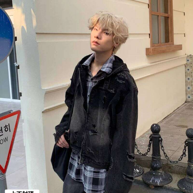 New Hooded Mens Denim Jacket 2024 American Retro High Street Loose Couple Tops Hip Hop Streetwear Trendy Washed Cowboy Coats