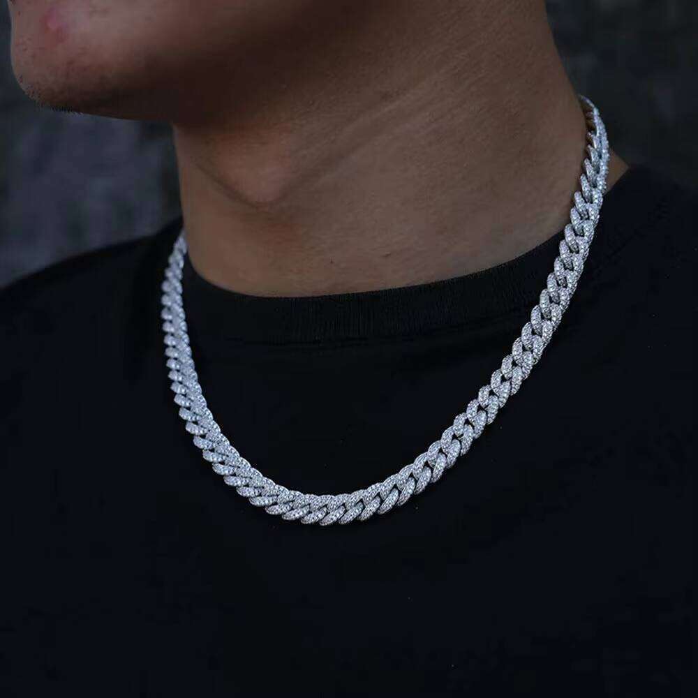 18mm Cuban Link Chain with Moissanite Dia Handcrafted in Sterling Sier Jewelry