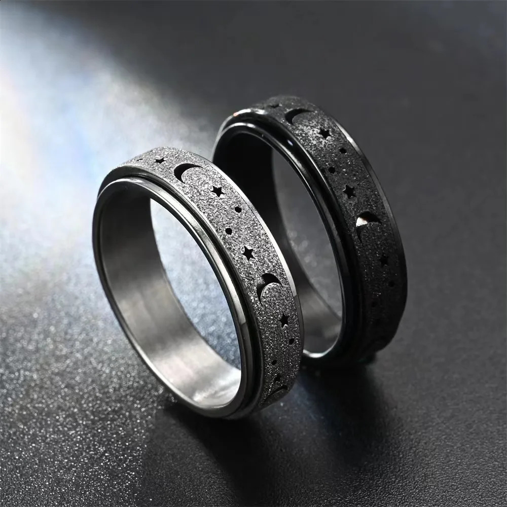 1Pc Stainless Steel Spinning Rotating Rings For Women Men 6MM Rotatable Moon And Star Fashion Ring Finger Jewelry 250904