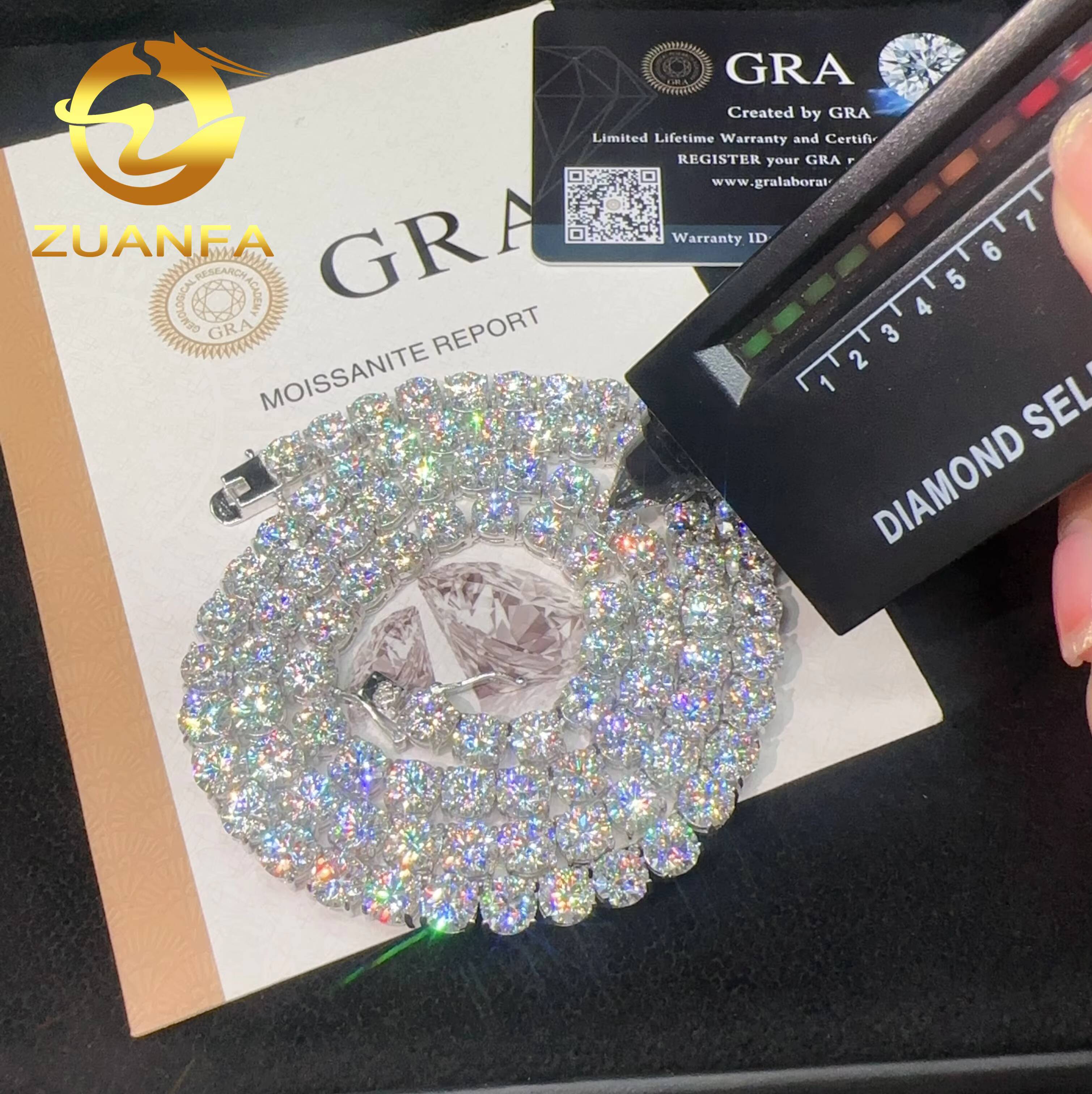 Hot Selling 65mm Moissanite Tennis Chain Pass Diamond Test Round Brilliant Cut 925 Silver Tennis Necklace Chain