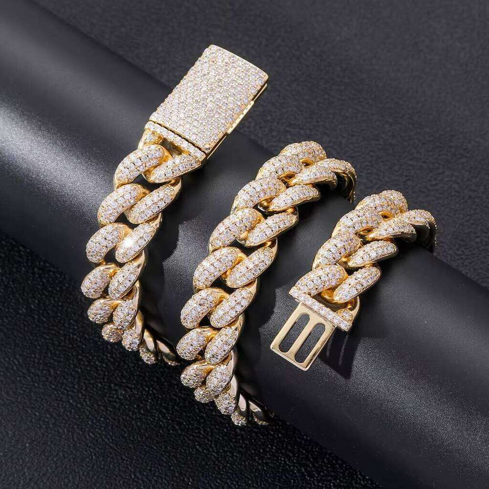 Hip Hop VVS Moissanite 20mm Width Necklace & Bracelet Fine Jewelry Sterling Sier Dia Cuban Link Chain