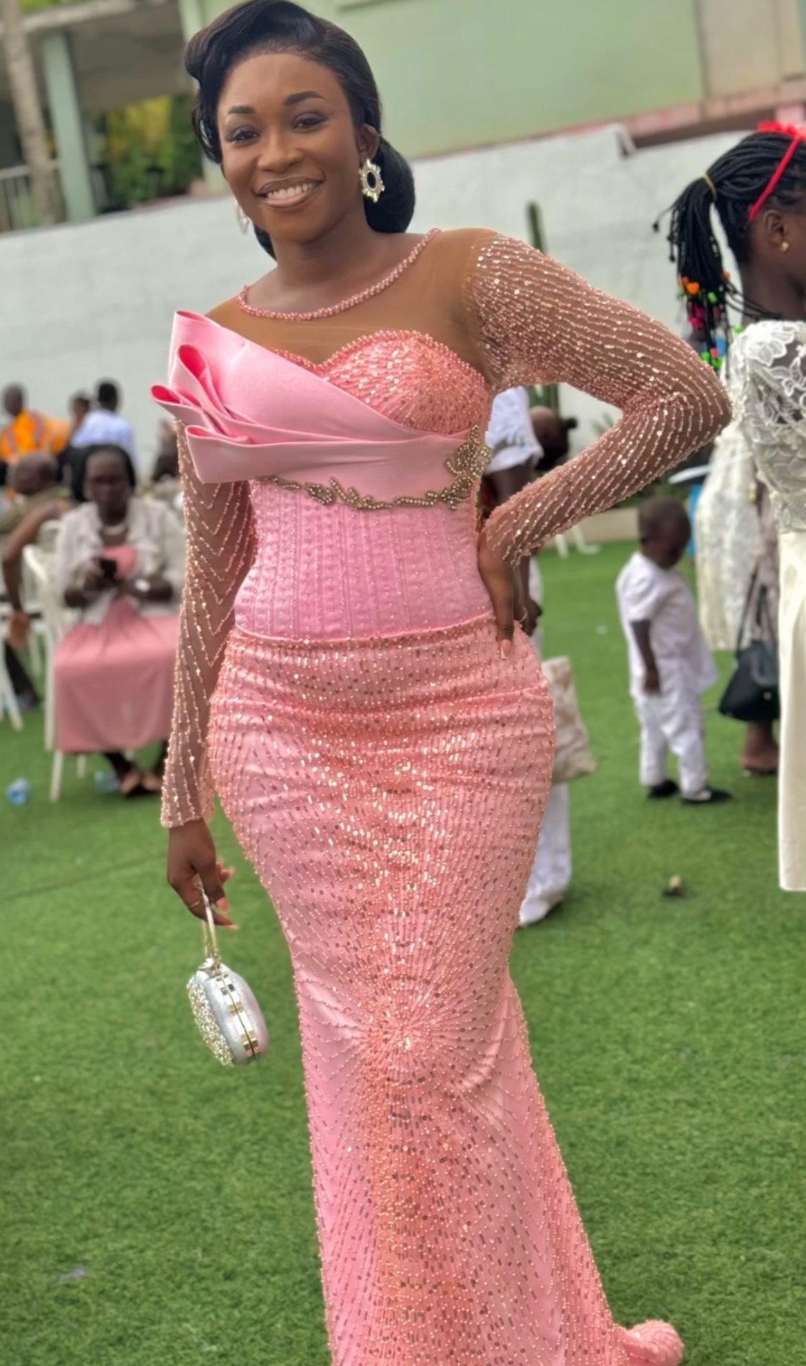 Aso Ebi Mermaid Pink Prom Dresses 2025 Beaded Sheer Neck Full Sleeves Evening Formal Party Second Birthday Engagement Gowns Plus Size Dress For Specia