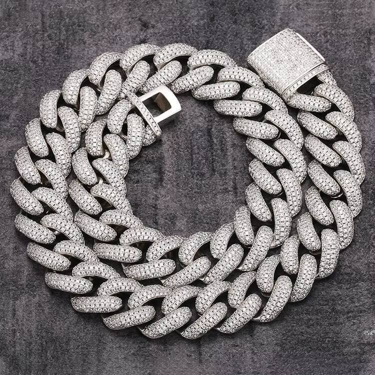GZYS JEWELRY Wholesale Solid 925 Silver 20mm Big Hip Hop Men Ice 4 Rows Moissanite Cuban Link Chain Diamond