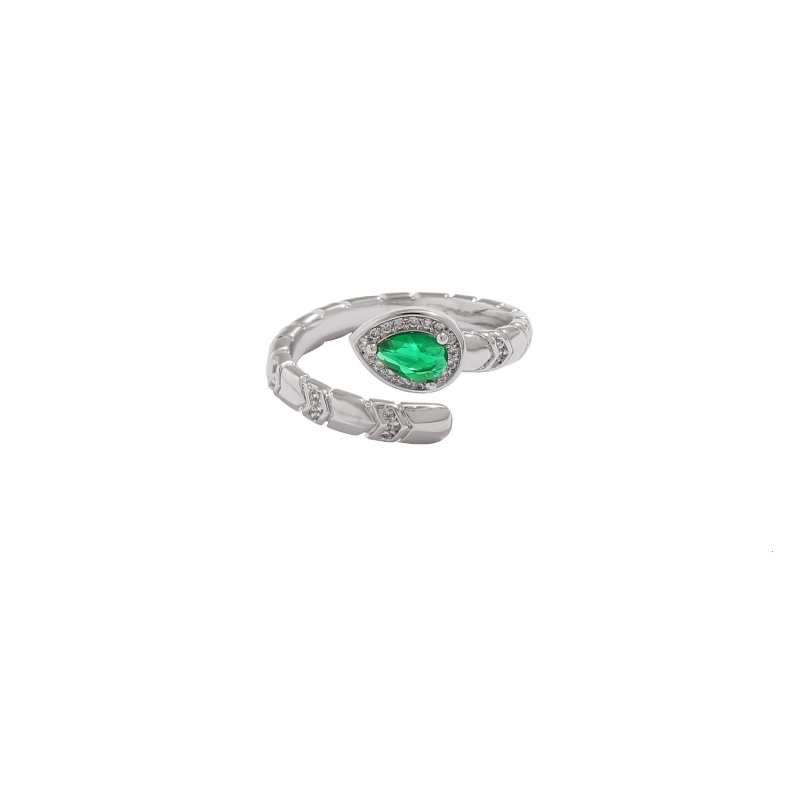 Single Eye Green Zircon Snake-Shaped Open Elegant for Women Niche High-End Light Luxury Style Personality Index Finger Ring