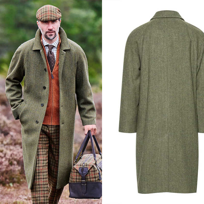 Vintage Men Long Coat Herringbone Single Breasted 1 Piece Overcoat Outdoors Winter Warm High Quality Mens Suits Customized