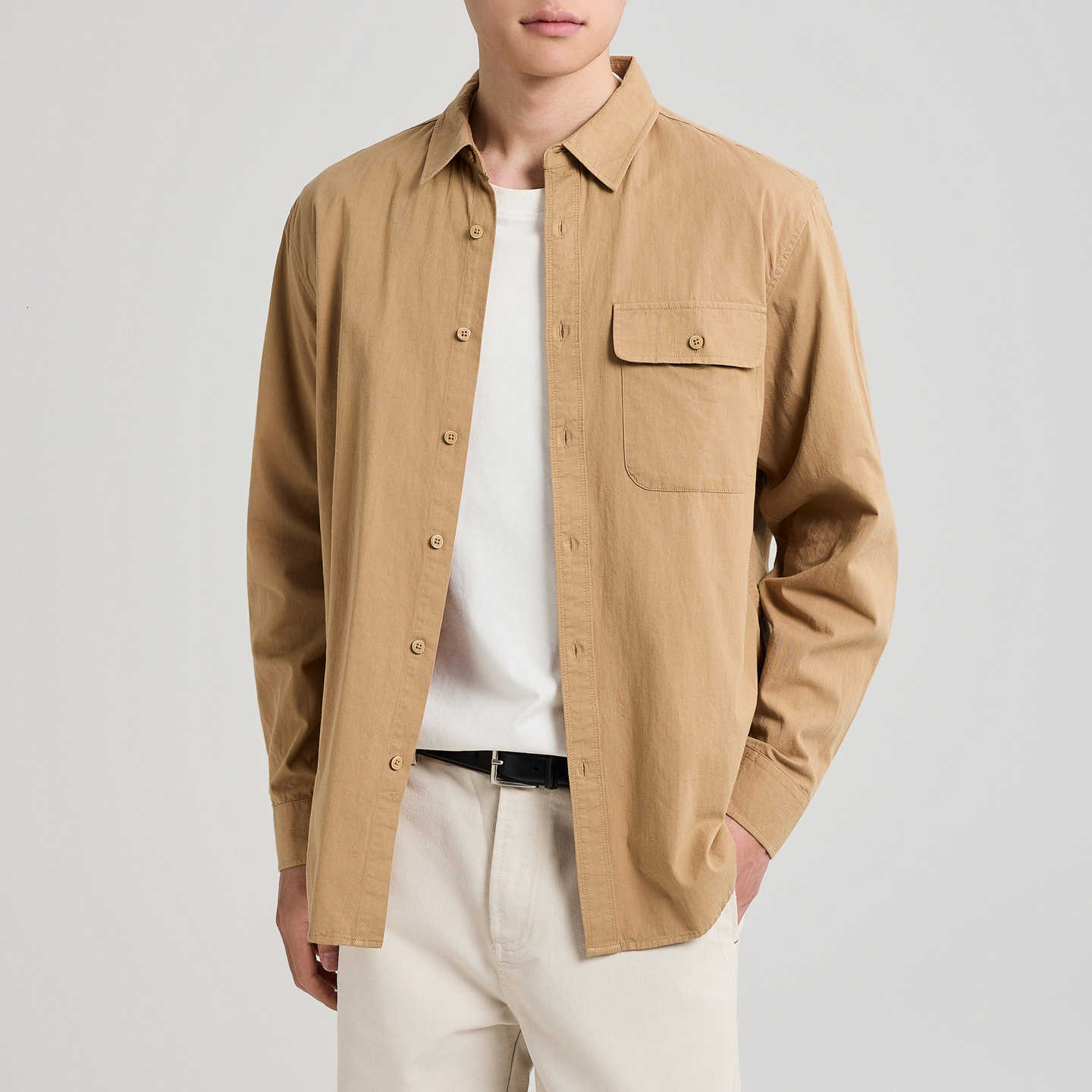 Momek Men's all-cotton twill long-sleeved shirt for men 2025 Autumn New style Long-staple cotton solid-color shirt for men. W250407