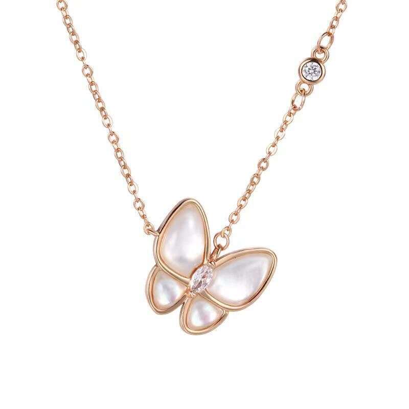 Seiko White Mother-of-Pearl Necklace for Women, Ins Style, Light , Fashionable, Elegant, High-End Feel, Full Dia Butterfly Collarbone Chain