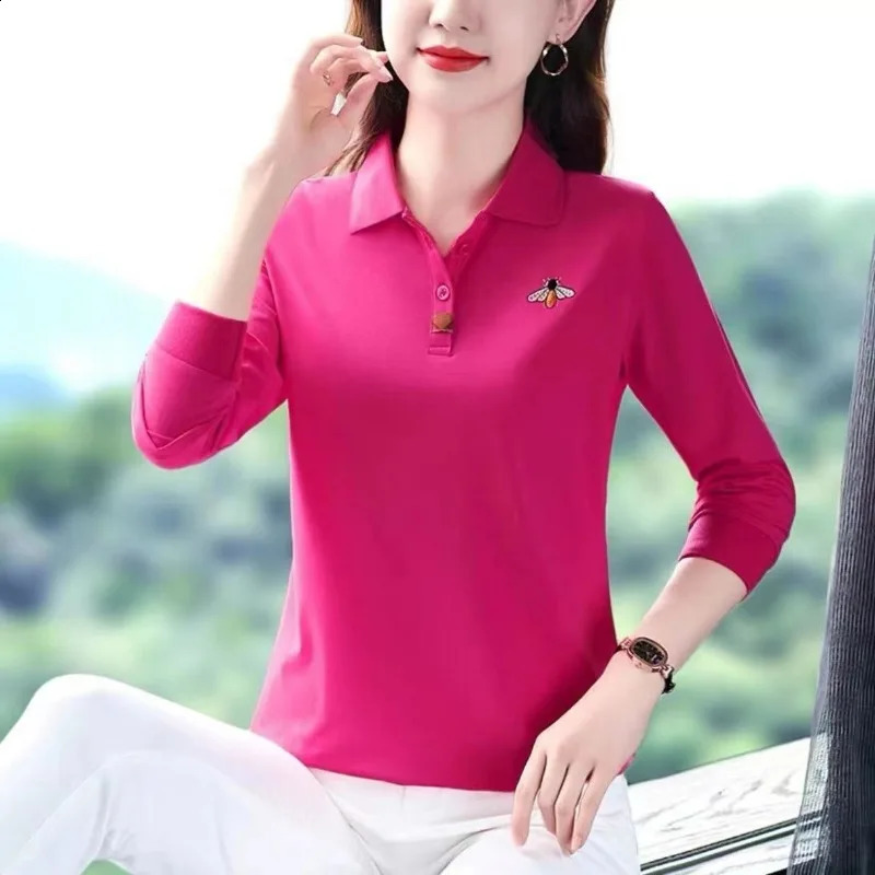 Polo Dress Women Lapel Longsleeved Tshirt Leads Sports Foreign Style Top Woman Shirt 250905