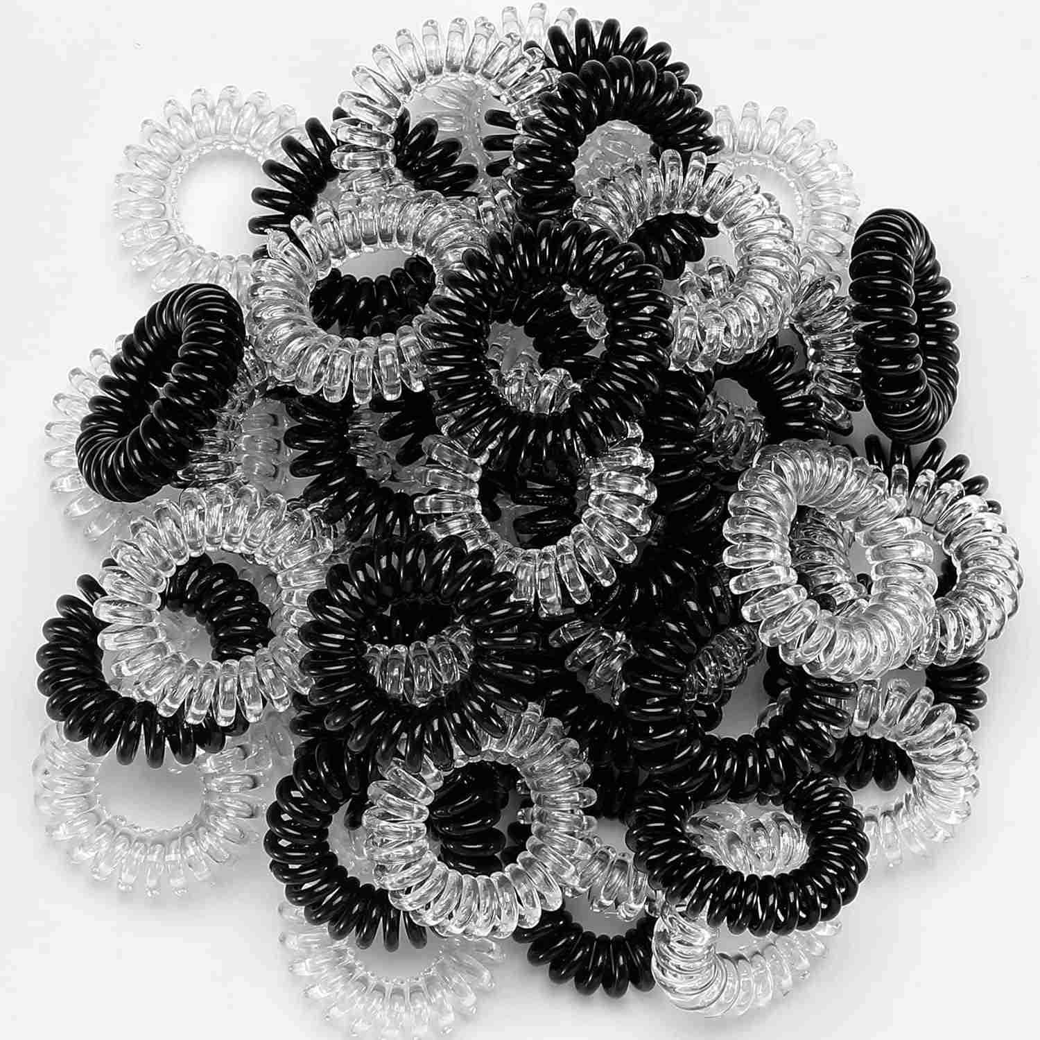 60 Pcs Spiral Hair Ties Bulk No Crease Coil Hair Ties Phone Cord Hair Ties for Thick Hair Women Ponytail Holder ElasticsBlackTransparentW250905