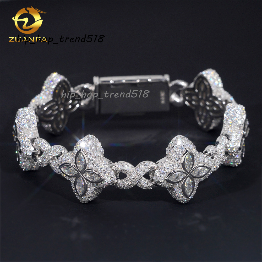 Cheapest Price Custom Iced Out Luxury Diamond Jewelry Rapper Men Jewelry Hip Hop VVS1 Moissanite Diamond Clover Cuban Bracelet