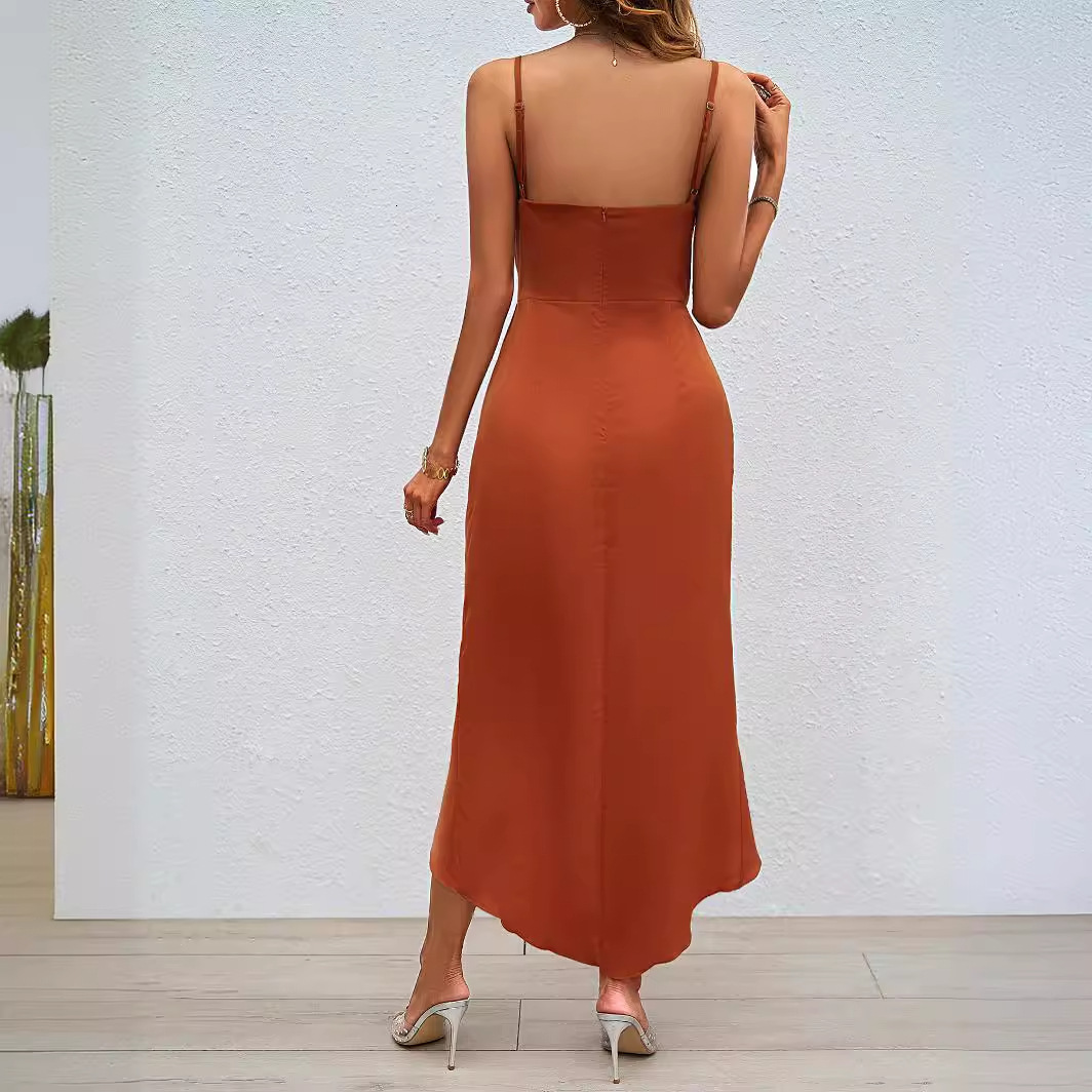 2024 Womens Summer New Fashion Solid Color Strap Dress