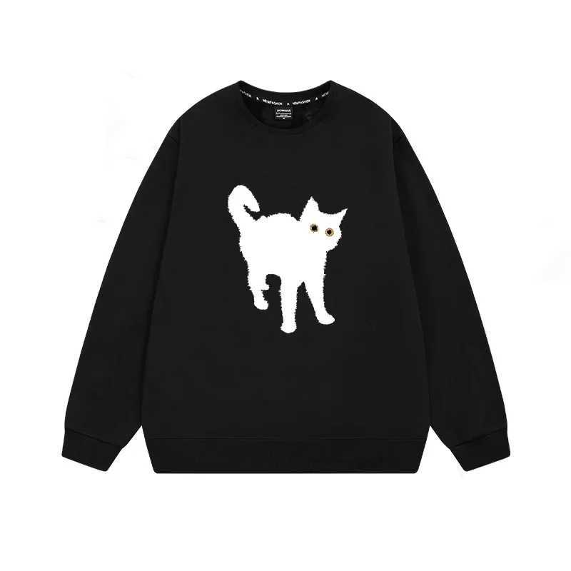 Womens Fleece Lined Oversized Long Sleeve Crew Neck Sweatshirt Cat Print Casual Loose Fit Autumn Winter Fashion Top Z250905