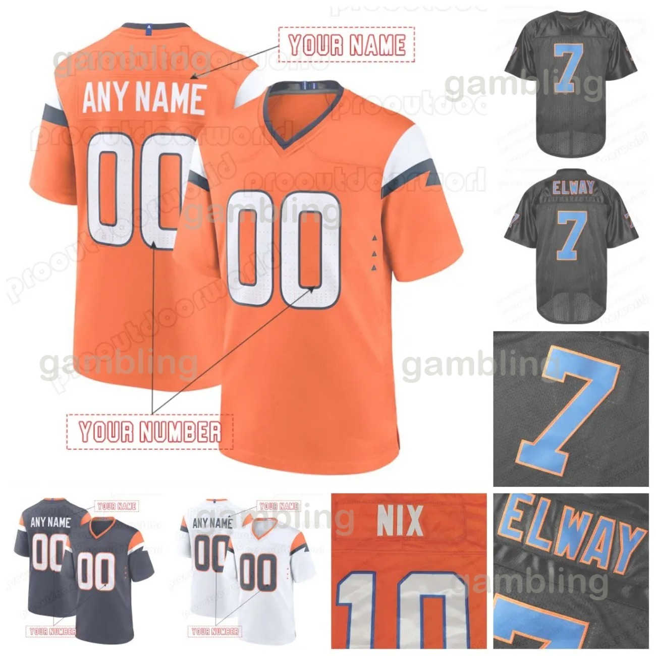 10 Bo Nix 2025 Personalized Orange/Navy/White Football Jersey 2 Patrick Surtain II John Elway Bonitto Bailey Dobbins Barron Custom Nom and Number Stitched