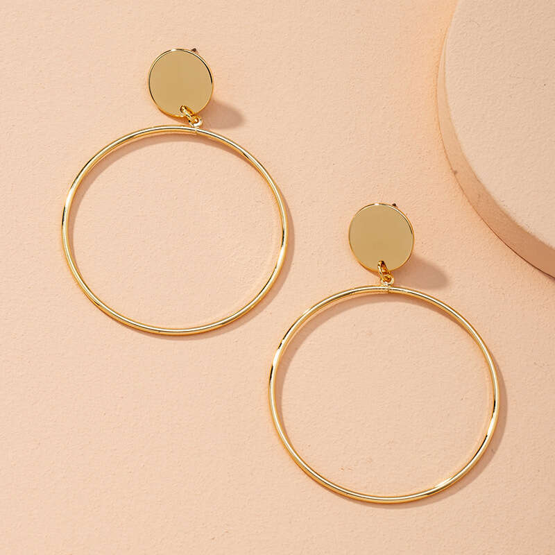 Exaggerated Geometric Large Circle New Simple Gold Round Minimalist Alloy Earrings for Women