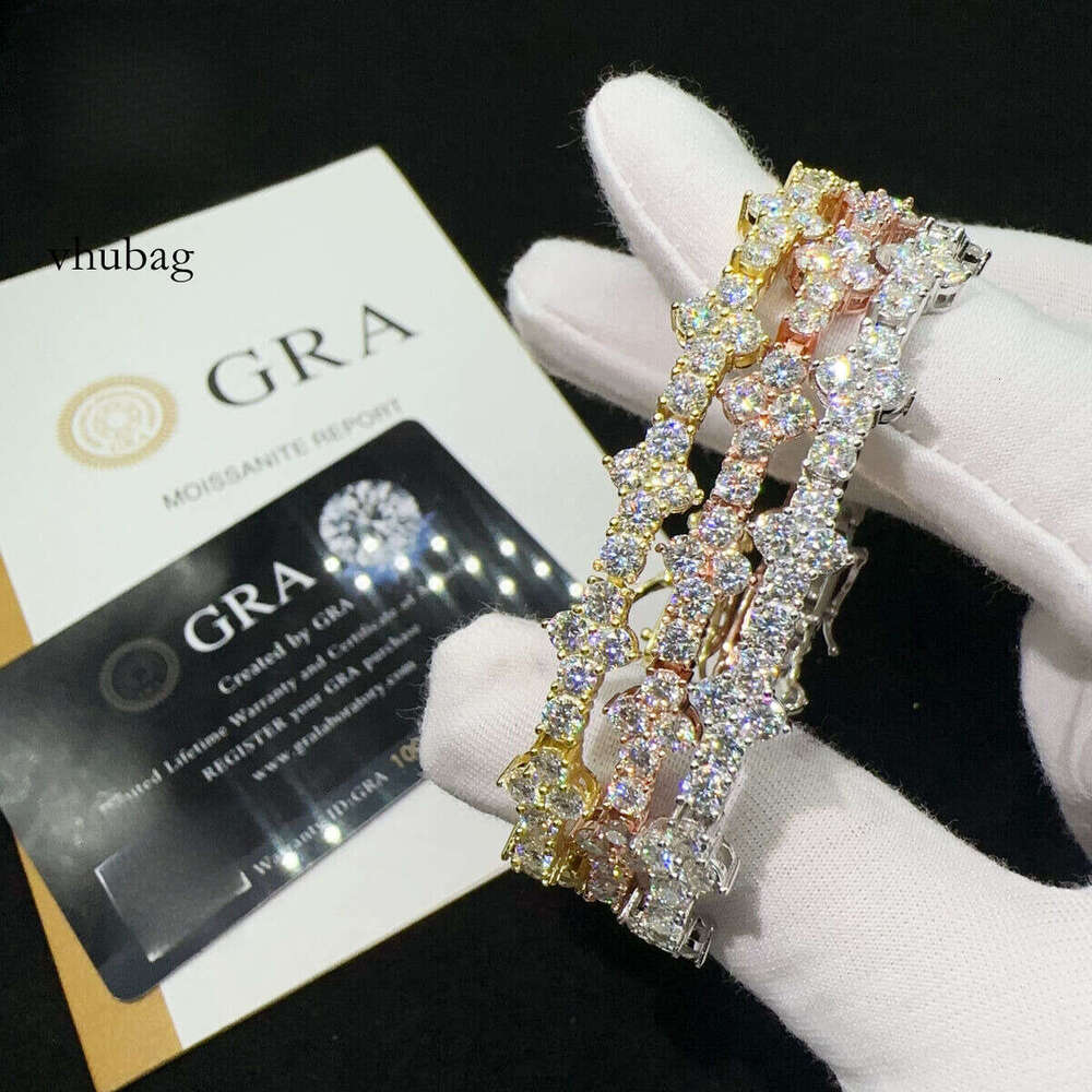 Sterling Sier Lab Iced Out VVS Moissanite Hip Hop Jewelry Tennis Chain Bracelet