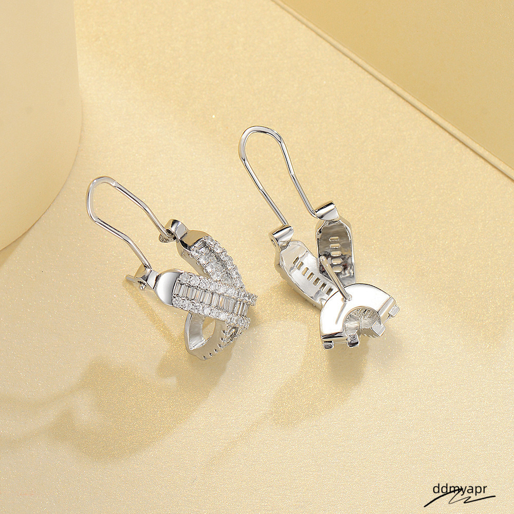 Choucong 2024 Top Sell Cross Clip Earrings Vintage Jewelry Ddmydec Real 100% Sterling Sier Princess Cut Moissanite Dia Party Women Female Bow Earring 