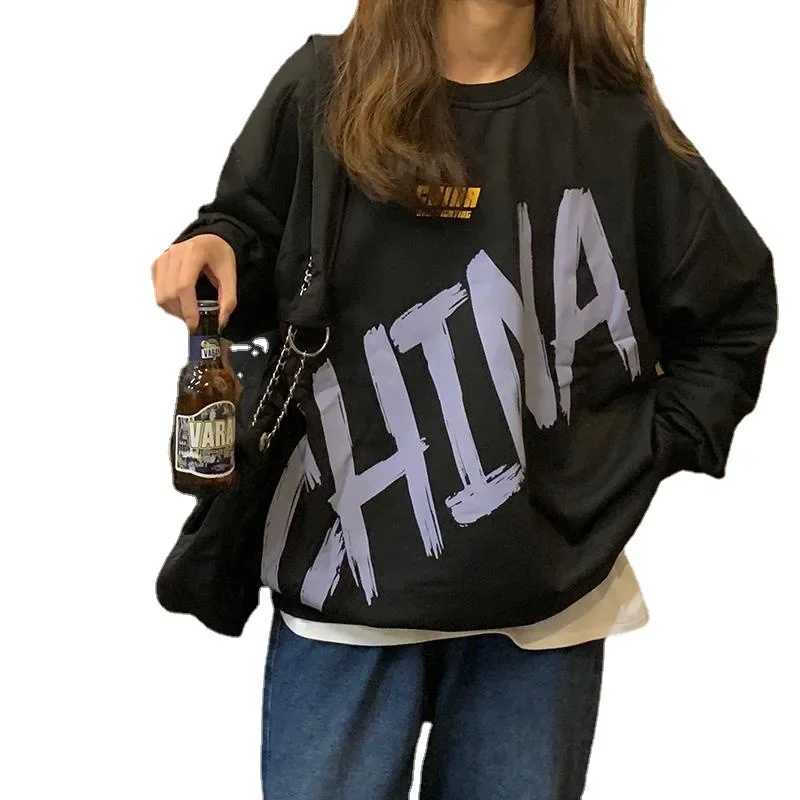 Spring Autumn Thin Korean Style LooseFit Versatile Round Neck Long Sleeve Top American Style Streetwear Student Couple INS Swea Z250905