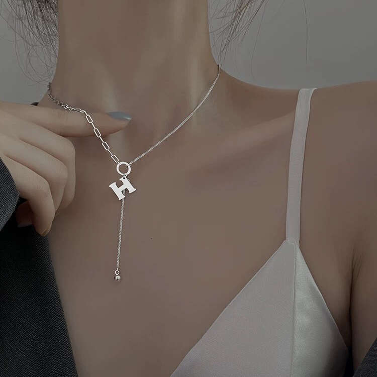 DH collections: S925 Silver H - Letter Necklace for Women - Korean - inspired Ins - style Tassel Pendant