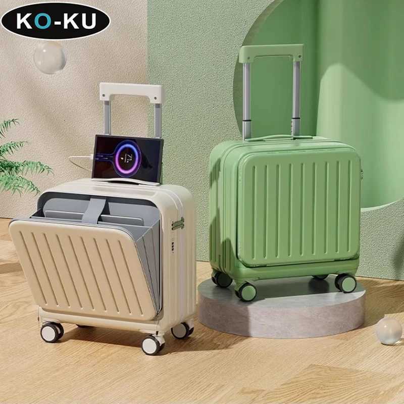KOKU Carryon Suitcase Front Opening 18 Inch Boarding Box Cup Holder USB Interface Trolley Case Password Luggage 20 inch Z250905