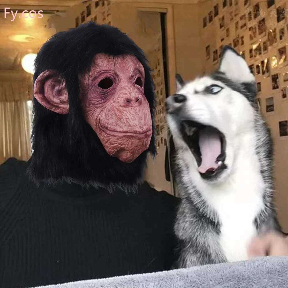 Gorilla Mask Novelty Monkey Orangutan Costume Cosplay Latex Animal Funny Full Face Party Hair Dress Black Halloween for AdultsXJ250905