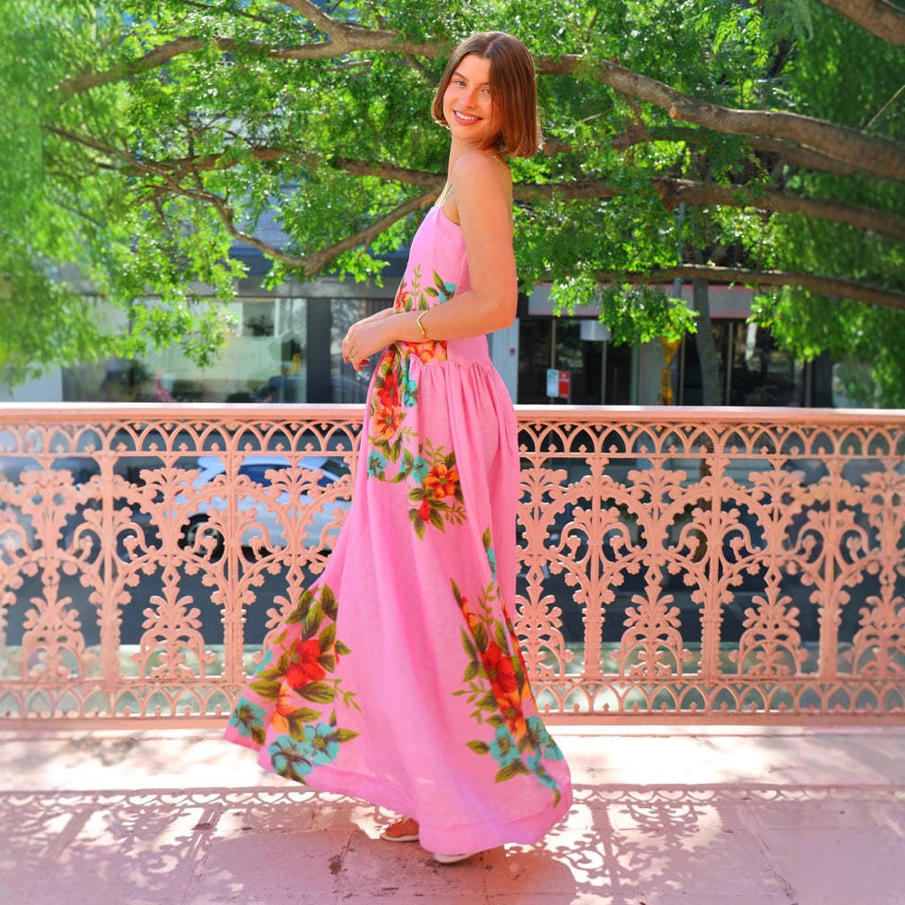 2025 Summer New Fashionable Elegant Thin Strap Printed Backless Dress for Women