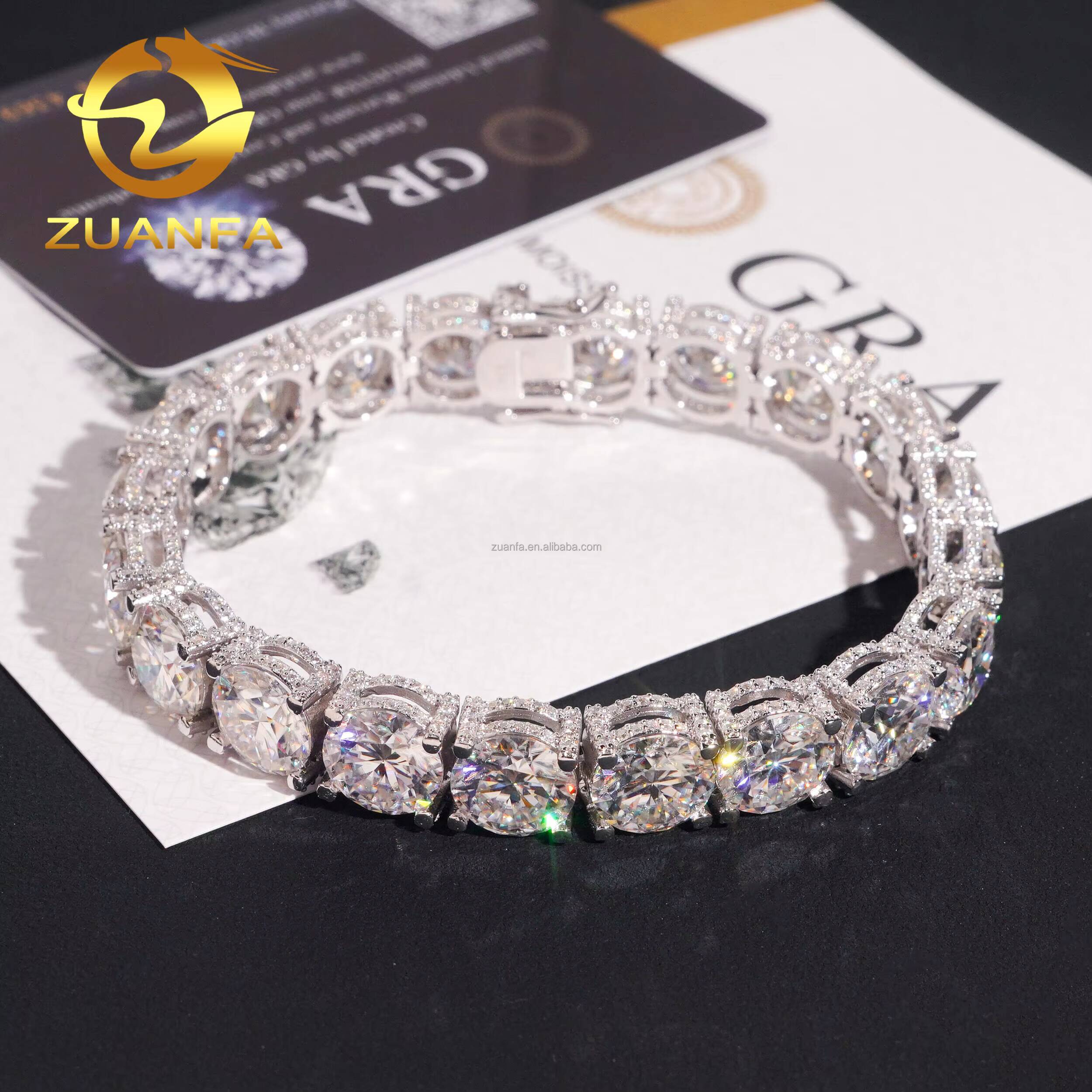 Fashion Style Luxury Rapper Jewelry 10mm Big Guy S925 Silver Iced Out Hip Hop VVS1 Moissanite Diamond Cluster Tennis Bracelet