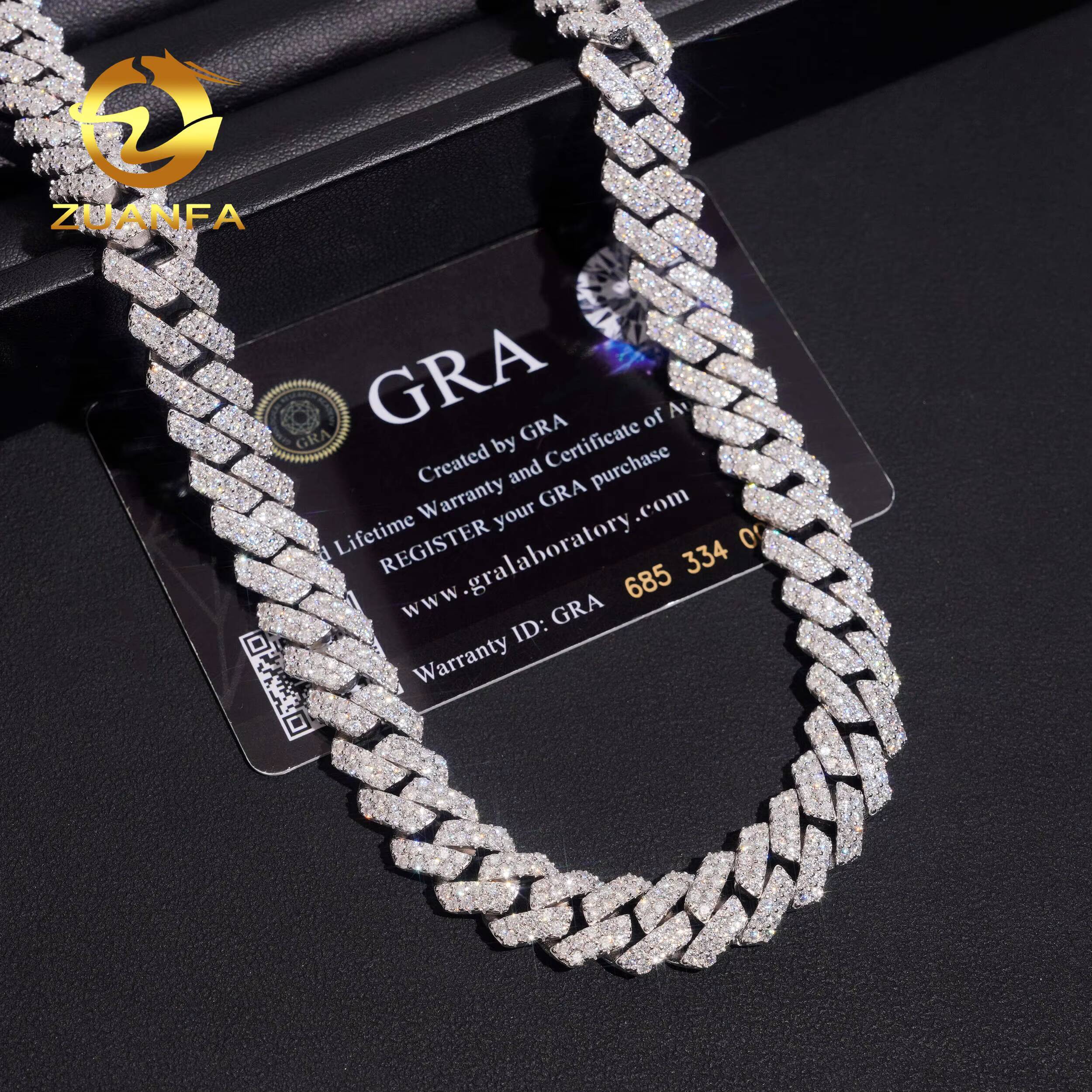 Luxury Fashion Hip Hop Jewelry Men Cuban Necklace Sterling Silver 925 D Color VVS Moissanite Diamond 12MM Cuban Link Chain