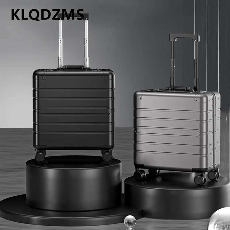 KLQDZMS New Luggage Small All Aluminum Magnesium Alloy Boarding Box 18 Inches Mens Business Trolley Case Rolling Suitcase Z250905